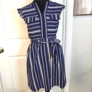 Monteau L.A. Stunning Navy Blue and White Striped Dress. Small